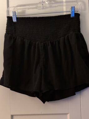 Aerie Black High-Waist Smocked Women's Shorts Linen Blend